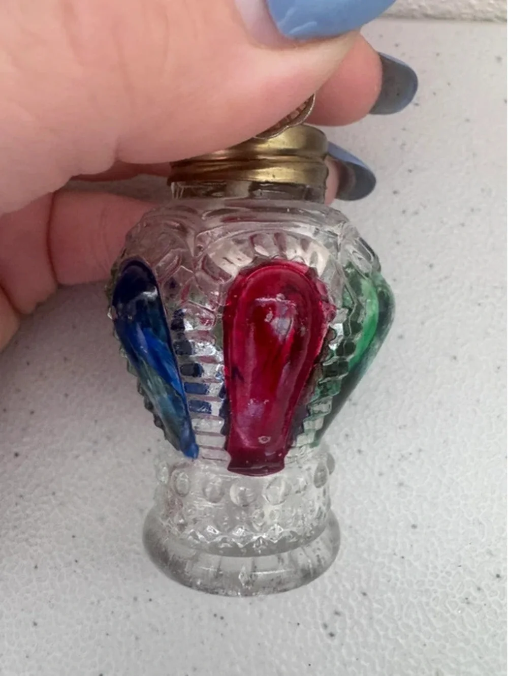 Mini Oil Lamp, Red Shade With Multi Color Base